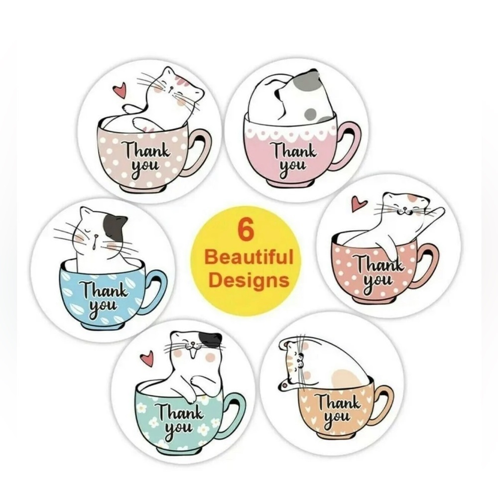 1'' IN 500 THANK YOU CAT ENVELOPE SEALS LABELS STICKERS NWT - Picture 2 of 3